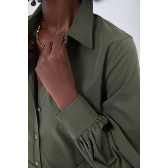 Olive Tory Green Lantern Sleeve Shirt Dress Midi XL NWT Tuckernuck - Picture 4 of 12